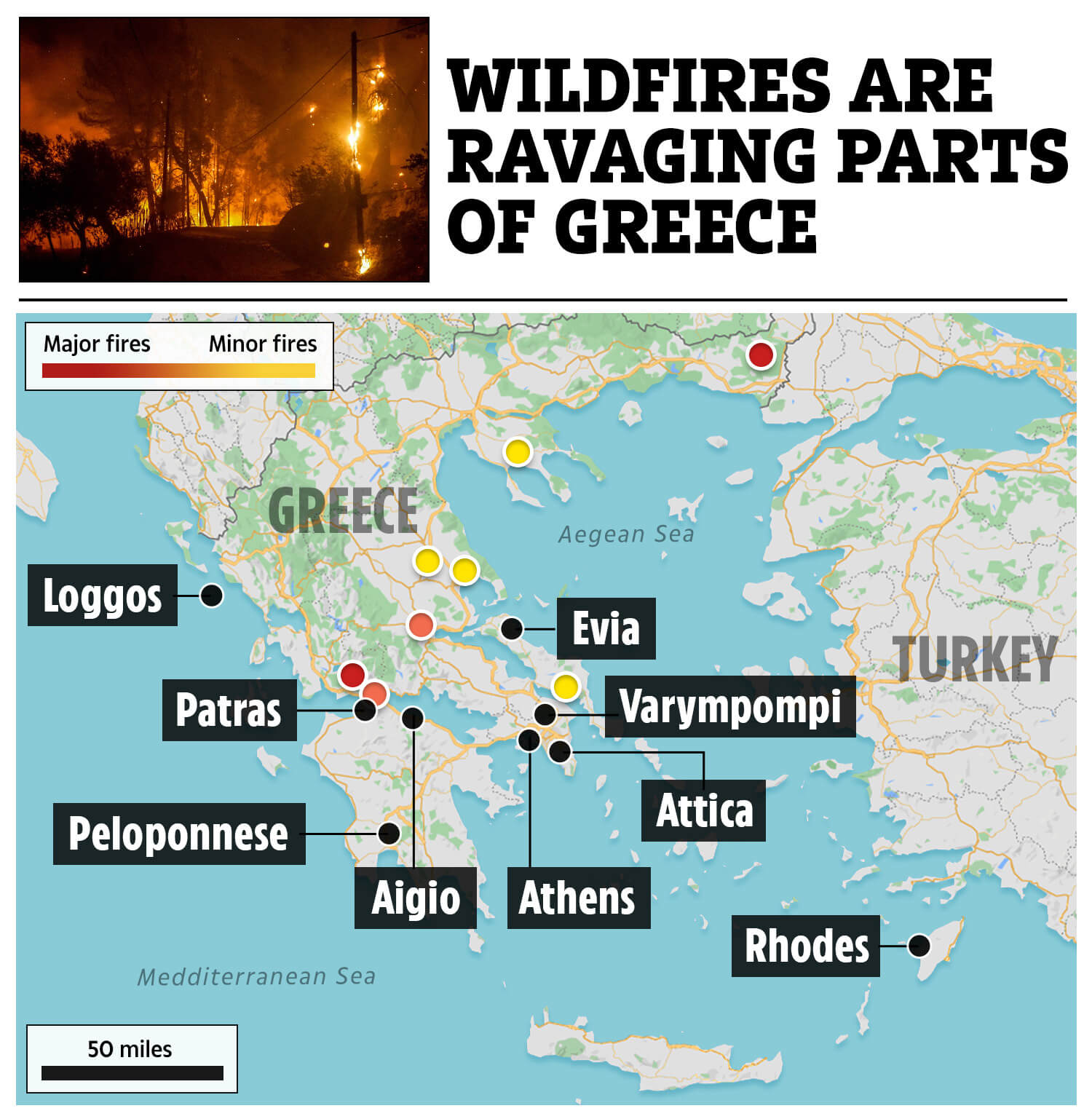 Greece Wildfires Map 2021